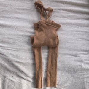 Tan Knit Baby Overalls